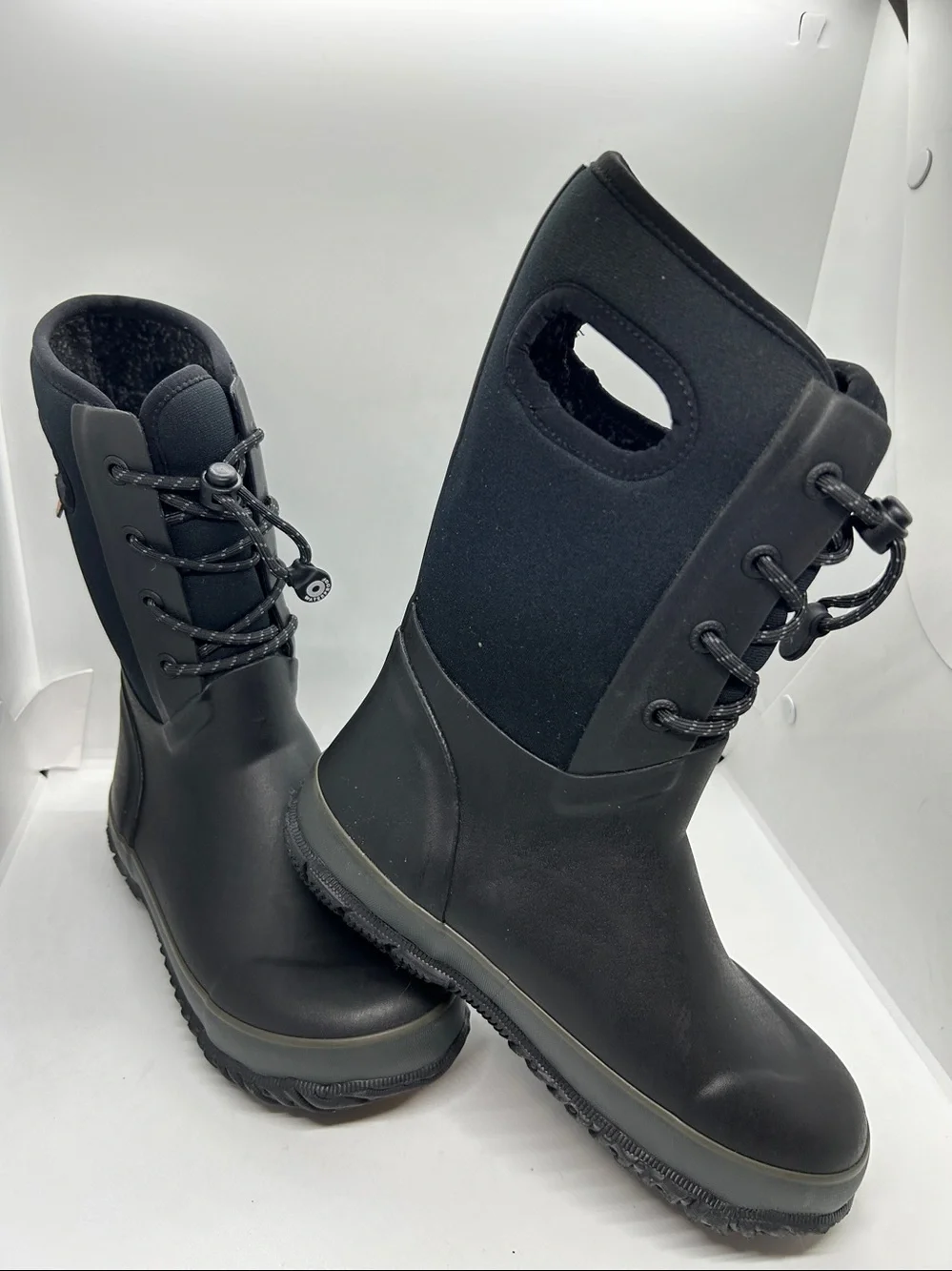 Children's Bogs Arcata Waterproof Lace Up Boot Black Rubber/Nylon Jersey Size 3